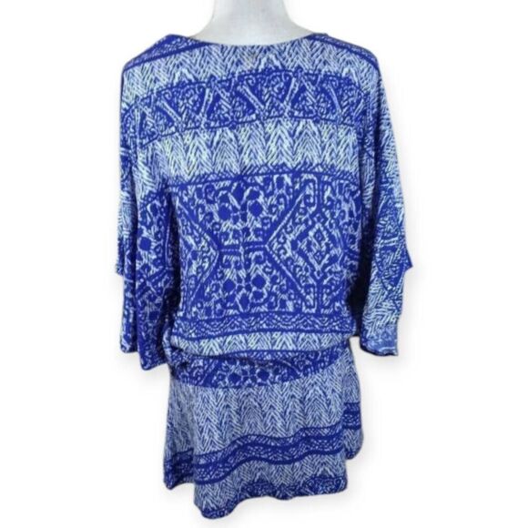 VIX PAULAHERMANNY BLUE & WHITE DRAWSTRING WAIST BLOUSE SZ.M EUC - Picture 5 of 8